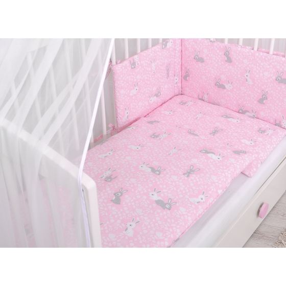 Bedding set 5-pcs bumper cases mosquito-net - pink rabbits