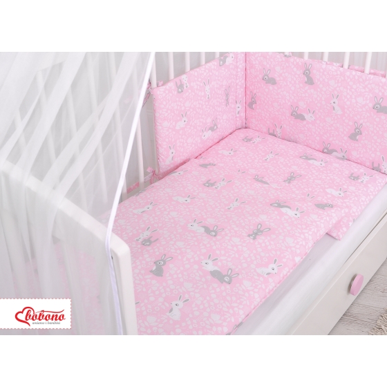 Bedding set 5-pcs bumper cases mosquito-net - pink rabbits
