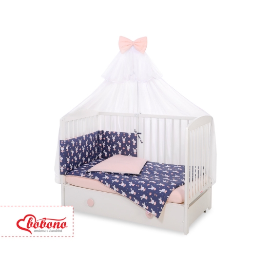 Bedding set 5-pcs bumper cases mosquito-net - rabbits navy blue