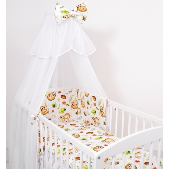 Bedding set 5-pcs bumper cases mosquito-net - sloths beige