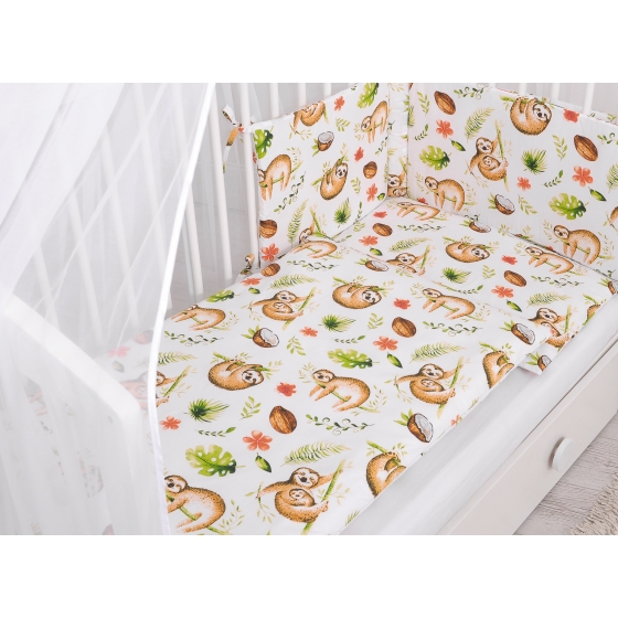 Bedding set 5-pcs bumper cases mosquito-net - sloths beige