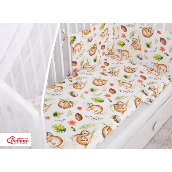 Bedding set 5-pcs bumper cases mosquito-net - sloths beige
