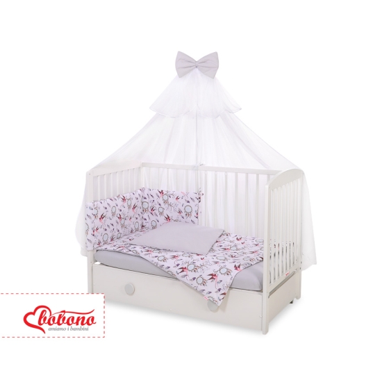 Bedding set 5-pcs bumper cases mosquito-net - swallows pink