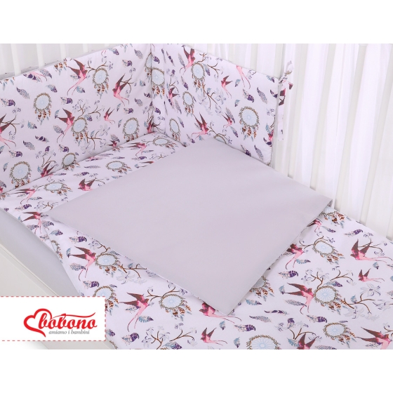 Bedding set 5-pcs bumper cases mosquito-net - swallows pink