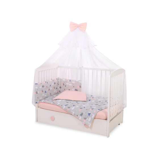 Bedding set 5-pcs bumper cases mosquito-net - Swans gray