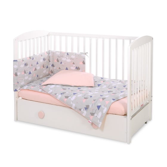 Bedding set 5-pcs bumper cases mosquito-net - Swans gray