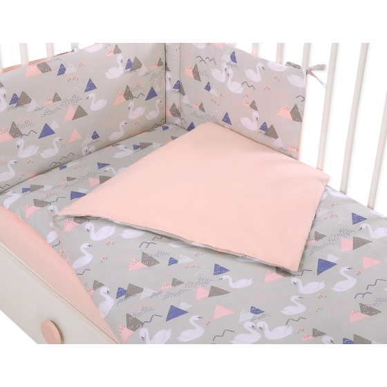 Bedding set 5-pcs bumper cases mosquito-net - Swans gray