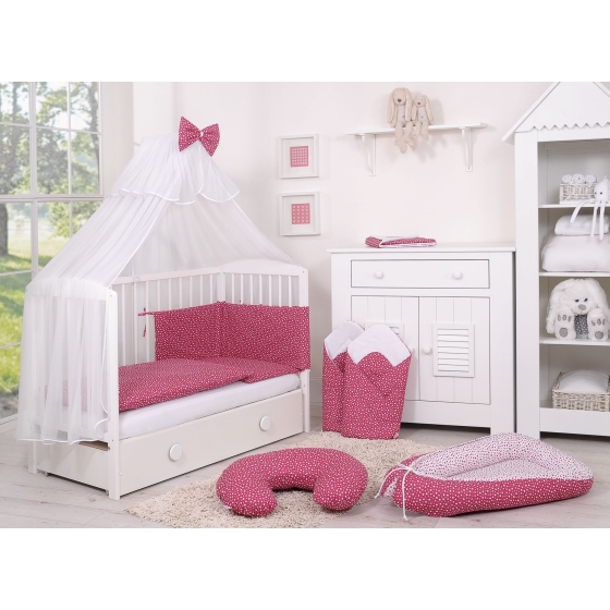 Bedding set 5-pcs bumper cases mosquito-net - wine red stars