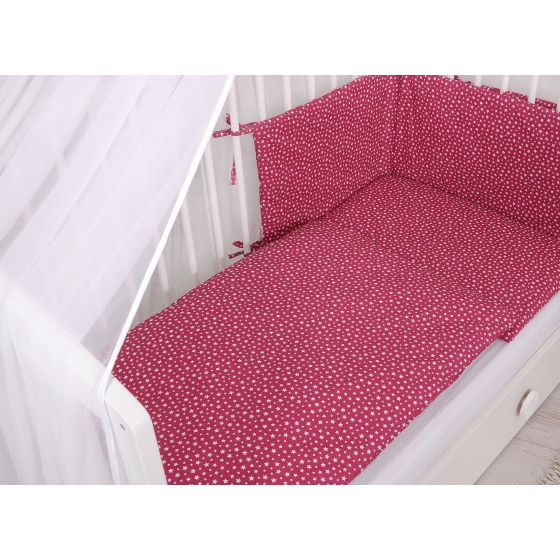 Bedding set 5-pcs bumper cases mosquito-net - wine red stars