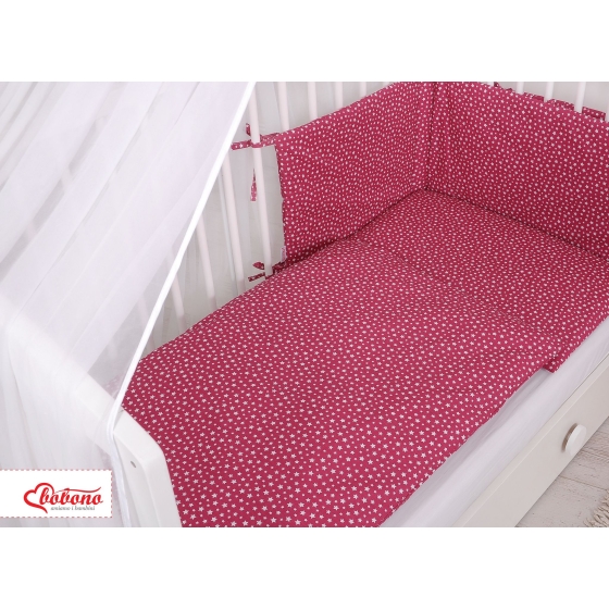 Bedding set 5-pcs bumper cases mosquito-net - wine red stars
