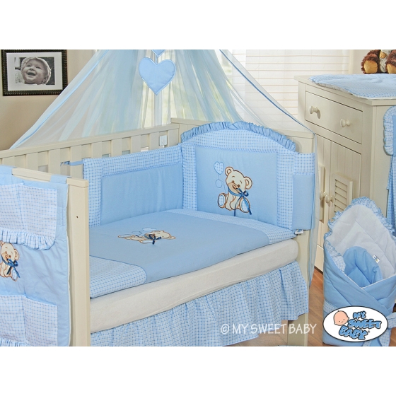 Bedding set 5-pcs z mosquito-net- Teddy Bear with bow blue