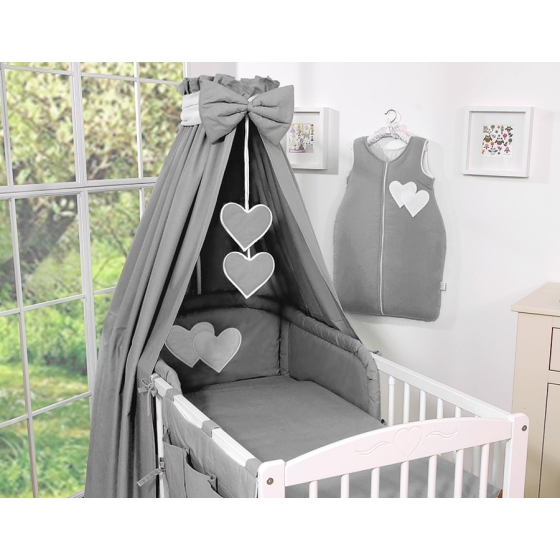 Bedding set 7-pcs with canopy- Hanging Hearts anthracite