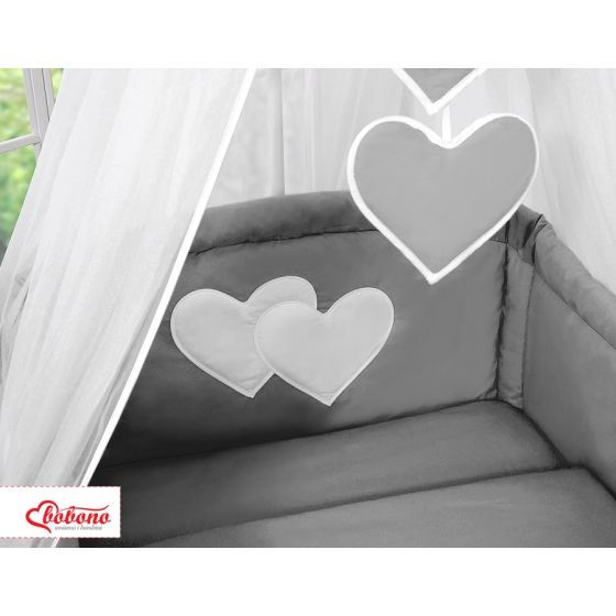 Bedding set 7-pcs with canopy- Hanging Hearts anthracite