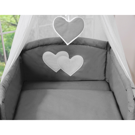 Bedding set 7-pcs with canopy- Hanging Hearts anthracite