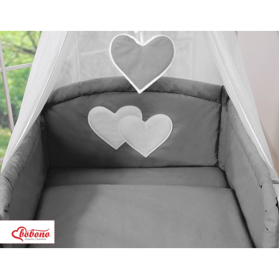 Bedding set 7-pcs with canopy- Hanging Hearts anthracite