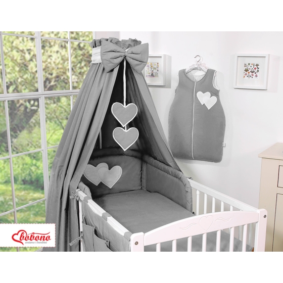 Bedding set 7-pcs with canopy- Hanging Hearts anthracite