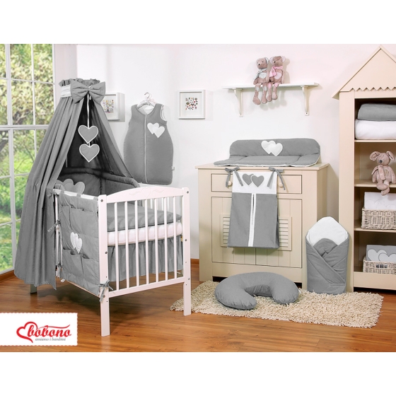 Bedding set 7-pcs with canopy- Hanging Hearts anthracite