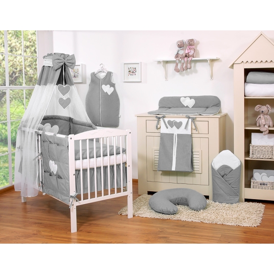 Bedding set 7-pcs with canopy- Hanging Hearts anthracite