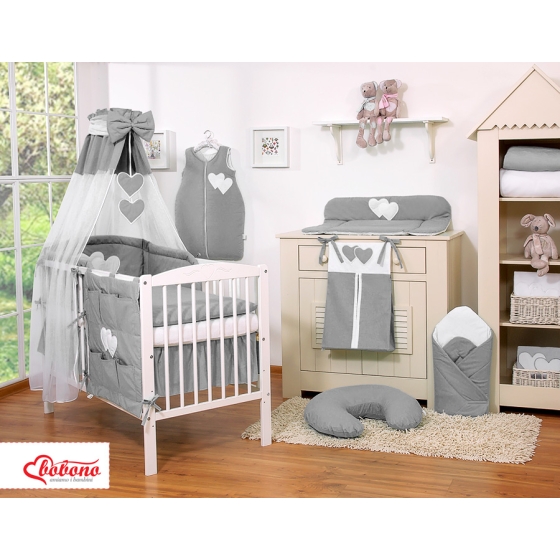 Bedding set 7-pcs with canopy- Hanging Hearts anthracite