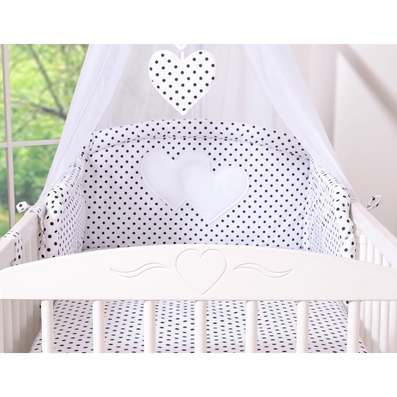 Bedding set 7-pcs with canopy- Hanging Hearts black dots on white