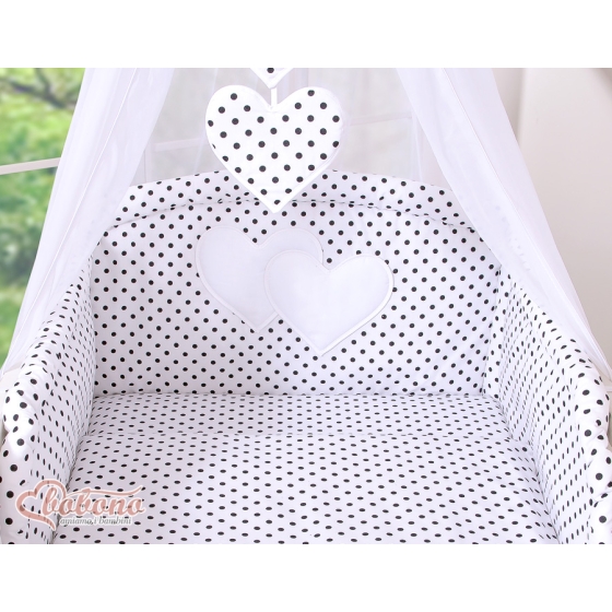 Bedding set 7-pcs with canopy- Hanging Hearts black dots on white