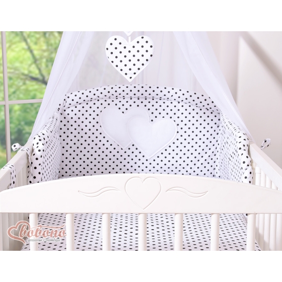 Bedding set 7-pcs with canopy- Hanging Hearts black dots on white