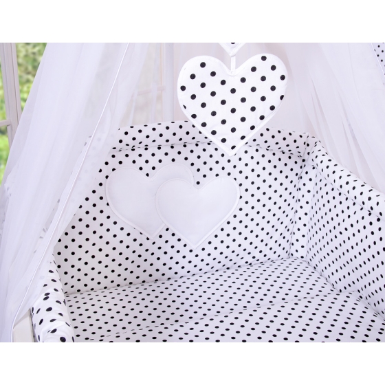 Bedding set 7-pcs with canopy- Hanging Hearts black dots on white