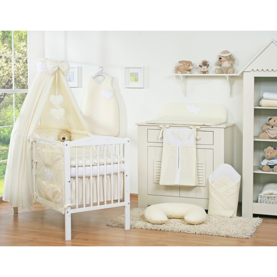 Bedding set 7-pcs with canopy- Hanging Hearts cream