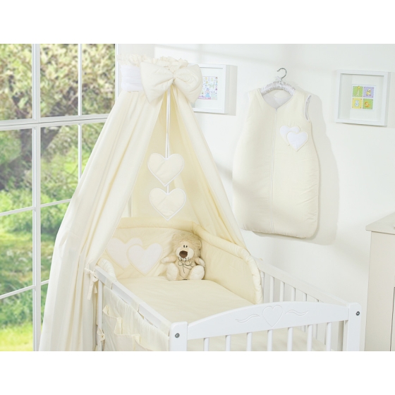 Bedding set 7-pcs with canopy- Hanging Hearts cream