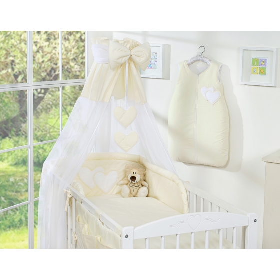 Bedding set 7-pcs with canopy- Hanging Hearts cream
