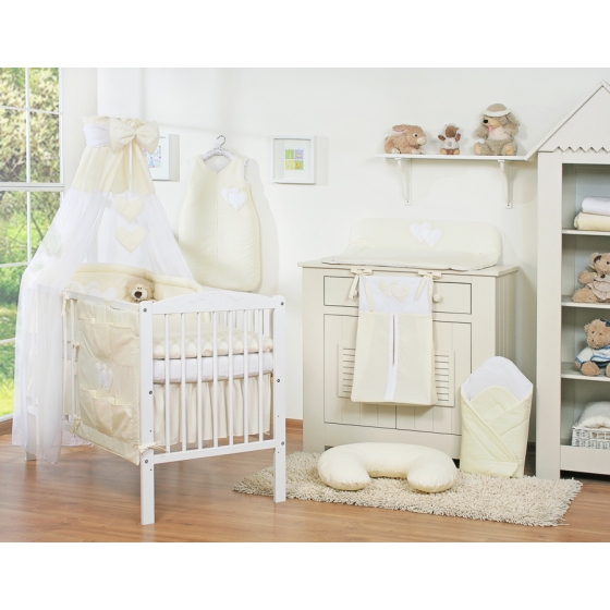 Bedding set 7-pcs with canopy- Hanging Hearts cream