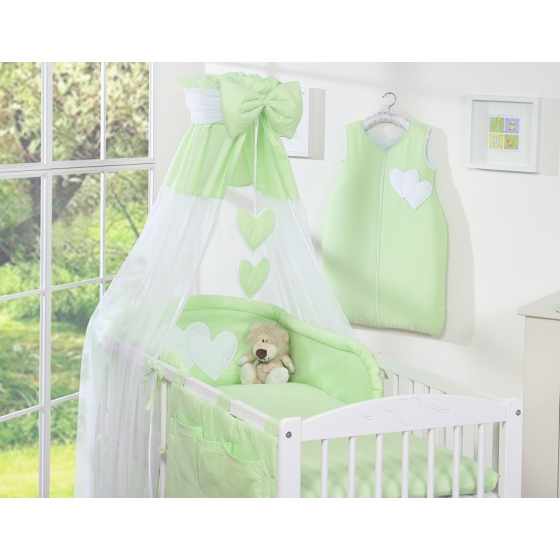 Bedding set 7-pcs with canopy- Hanging Hearts green