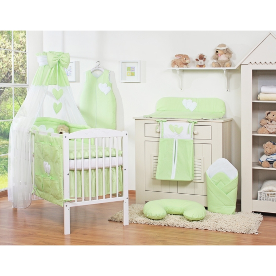 Bedding set 7-pcs with canopy- Hanging Hearts green