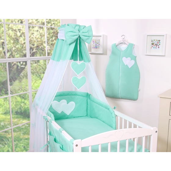 Bedding set 7-pcs with canopy- Hanging Hearts mint