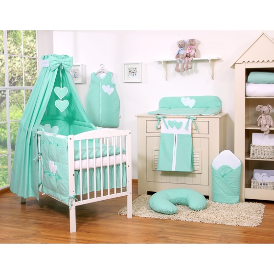 Bedding set 7-pcs with canopy- Hanging Hearts mint