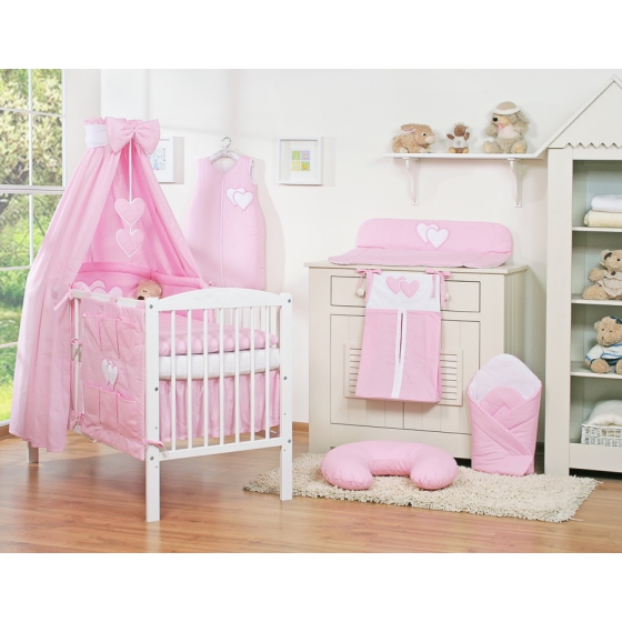 Bedding set 7-pcs with canopy- Hanging Hearts pink