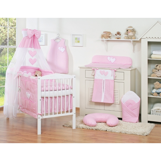Bedding set 7-pcs with canopy- Hanging Hearts pink