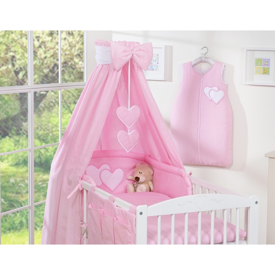 Bedding set 7-pcs with canopy- Hanging Hearts pink