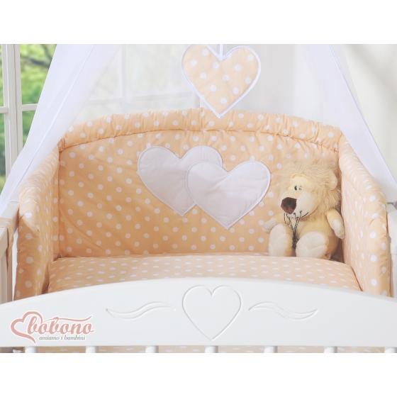 Bedding set 7-pcs with canopy- Hanging Hearts white dots on beige