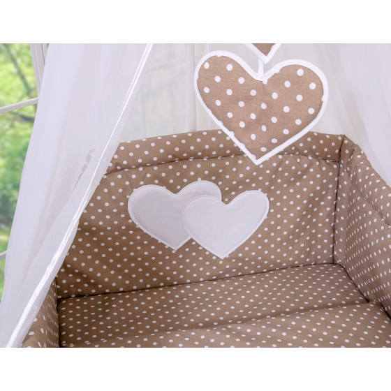 Bedding set 7-pcs with canopy- Hanging Hearts white dots on brown