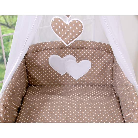 Bedding set 7-pcs with canopy- Hanging Hearts white dots on brown
