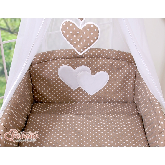 Bedding set 7-pcs with canopy- Hanging Hearts white dots on brown