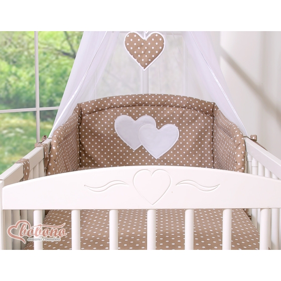 Bedding set 7-pcs with canopy- Hanging Hearts white dots on brown