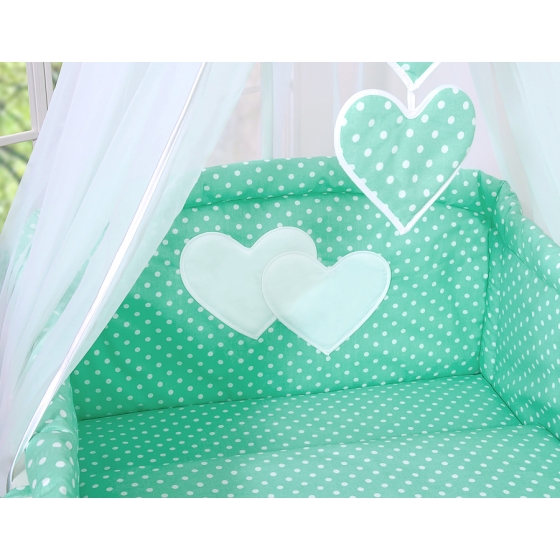 Bedding set 7-pcs with canopy- Hanging Hearts white dots on mint