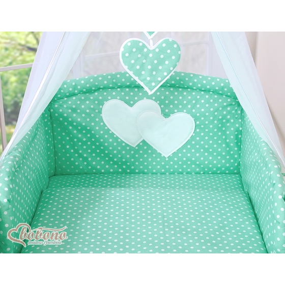 Bedding set 7-pcs with canopy- Hanging Hearts white dots on mint