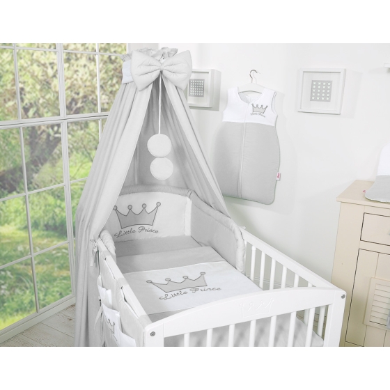 Bedding set 7-pcs with canopy- Little Prince/Princess gray