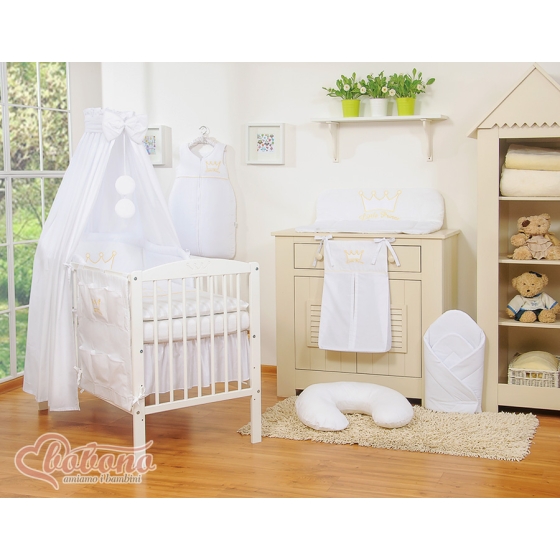 Bedding set 7-pcs with canopy- Little Prince/Princess white