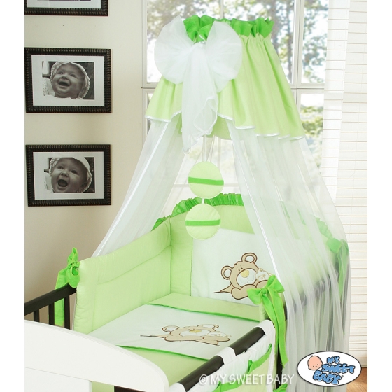 Bedding set 7-pcs with canopy (S60)- Teddy Bear Barnaba green
