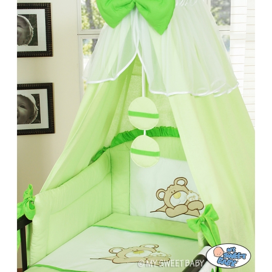 Bedding set 7-pcs with canopy (S60)- Teddy Bear Barnaba green
