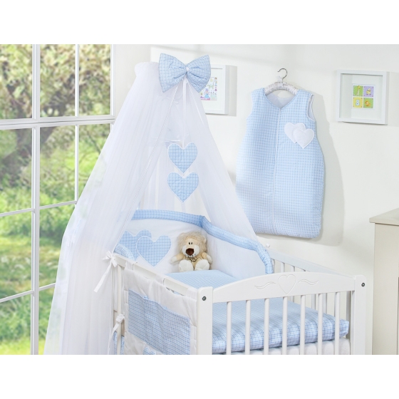 Bedding set 7-pcs with mosquito-net- Hanging Hearts blue checkered